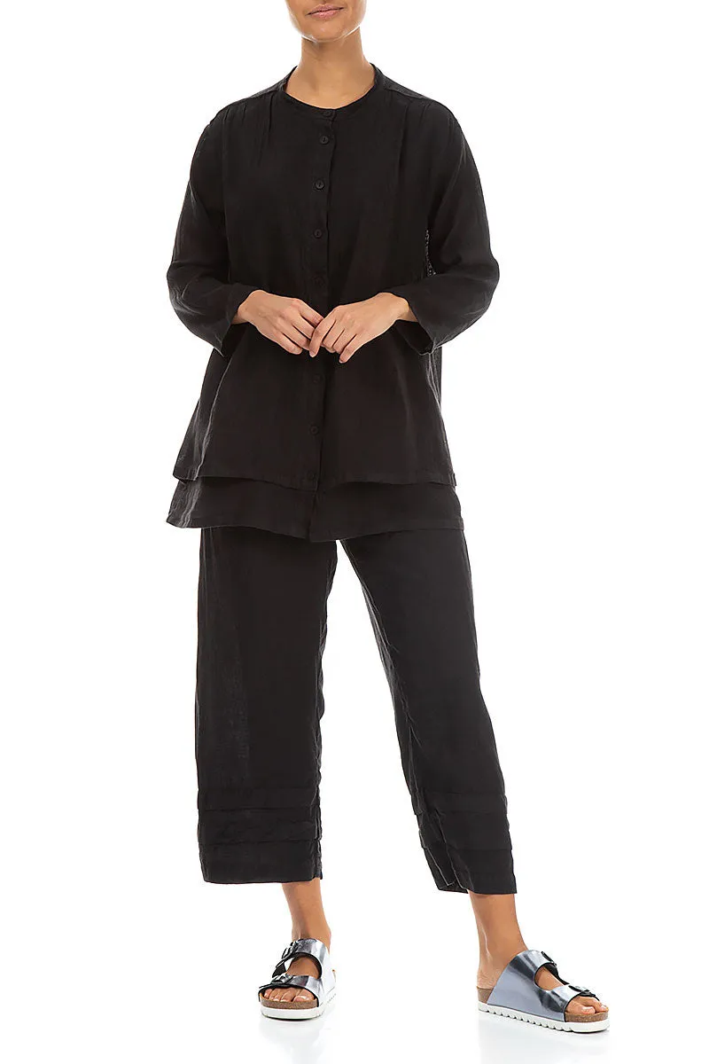 Layered Black Gauze Linen Shirt