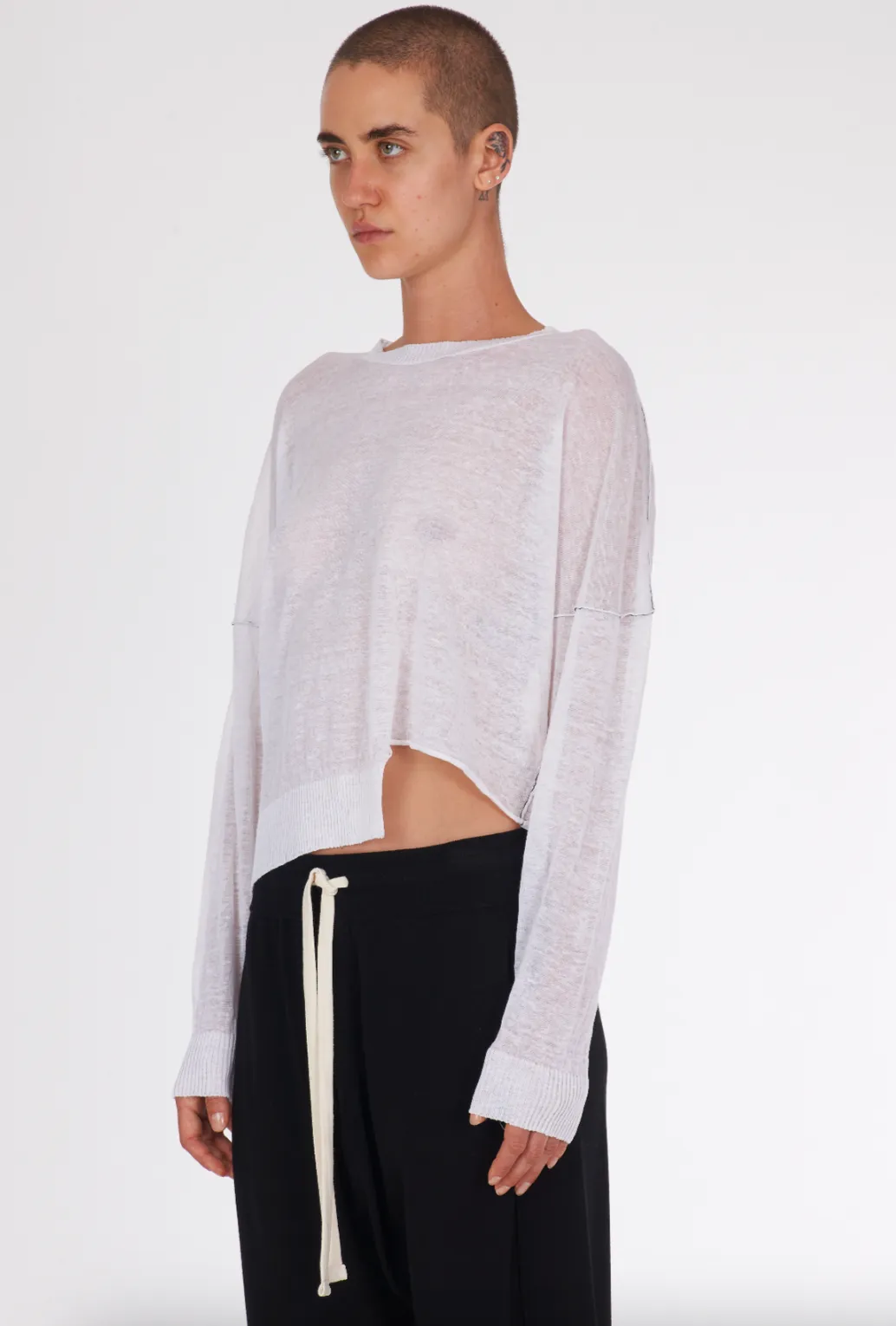 Linen Oversize Boxy Sweater - White