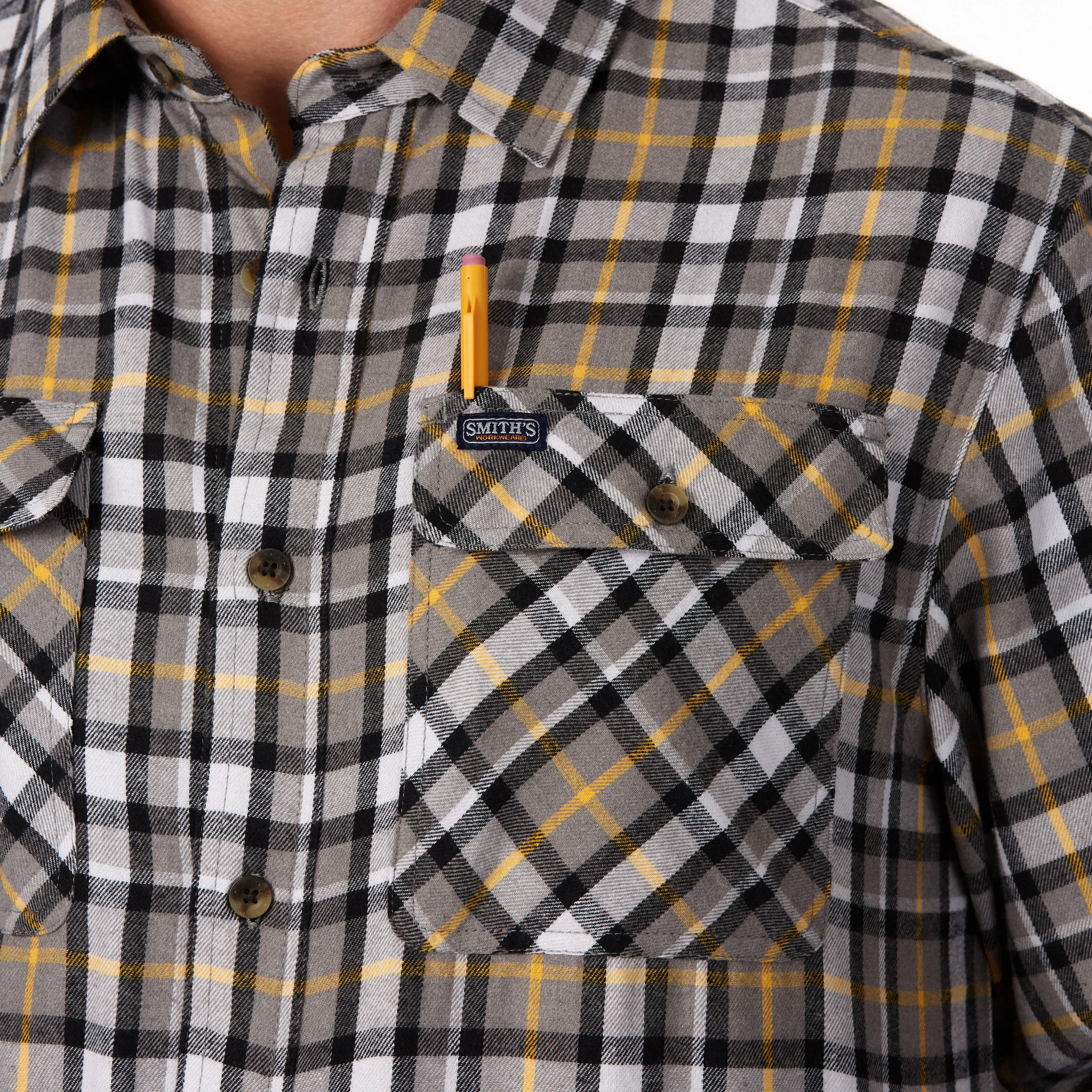 LONG SLEEVE 2-POCKET PLAID FLANNEL SHIRT WITH PEN-SLOT