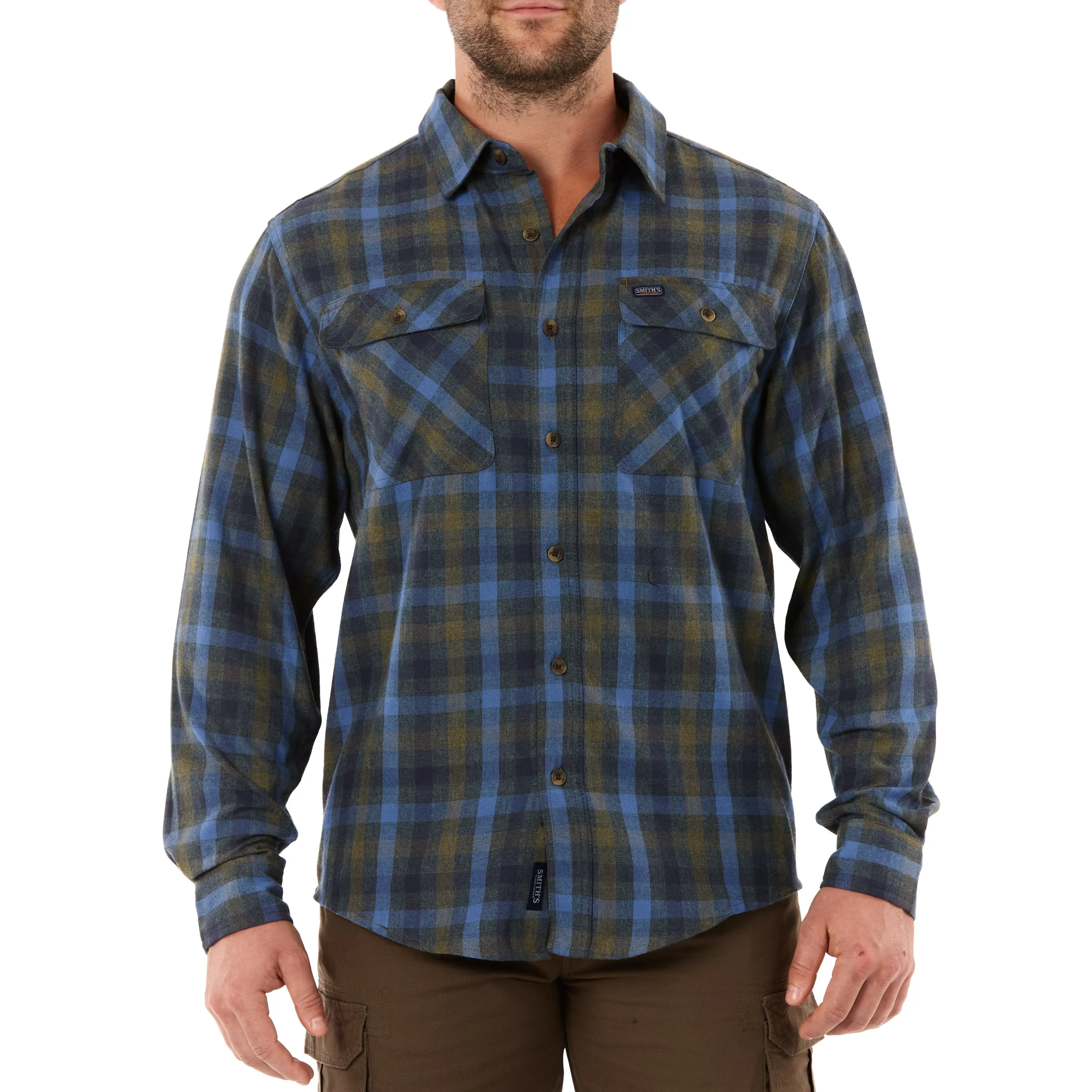 LONG SLEEVE 2-POCKET PLAID FLANNEL SHIRT WITH PEN-SLOT