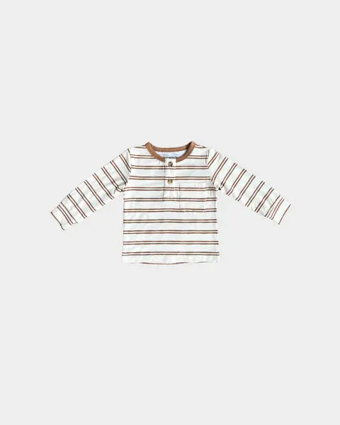 Long Sleeve Henley Shirt: Toffee Stripe