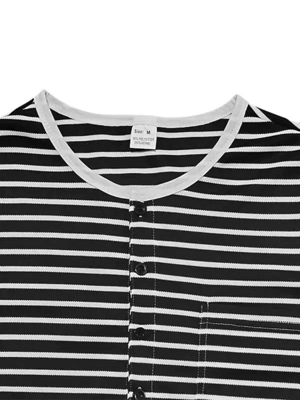 Long-Sleeve Horizontal Striped Henley T-Shirt