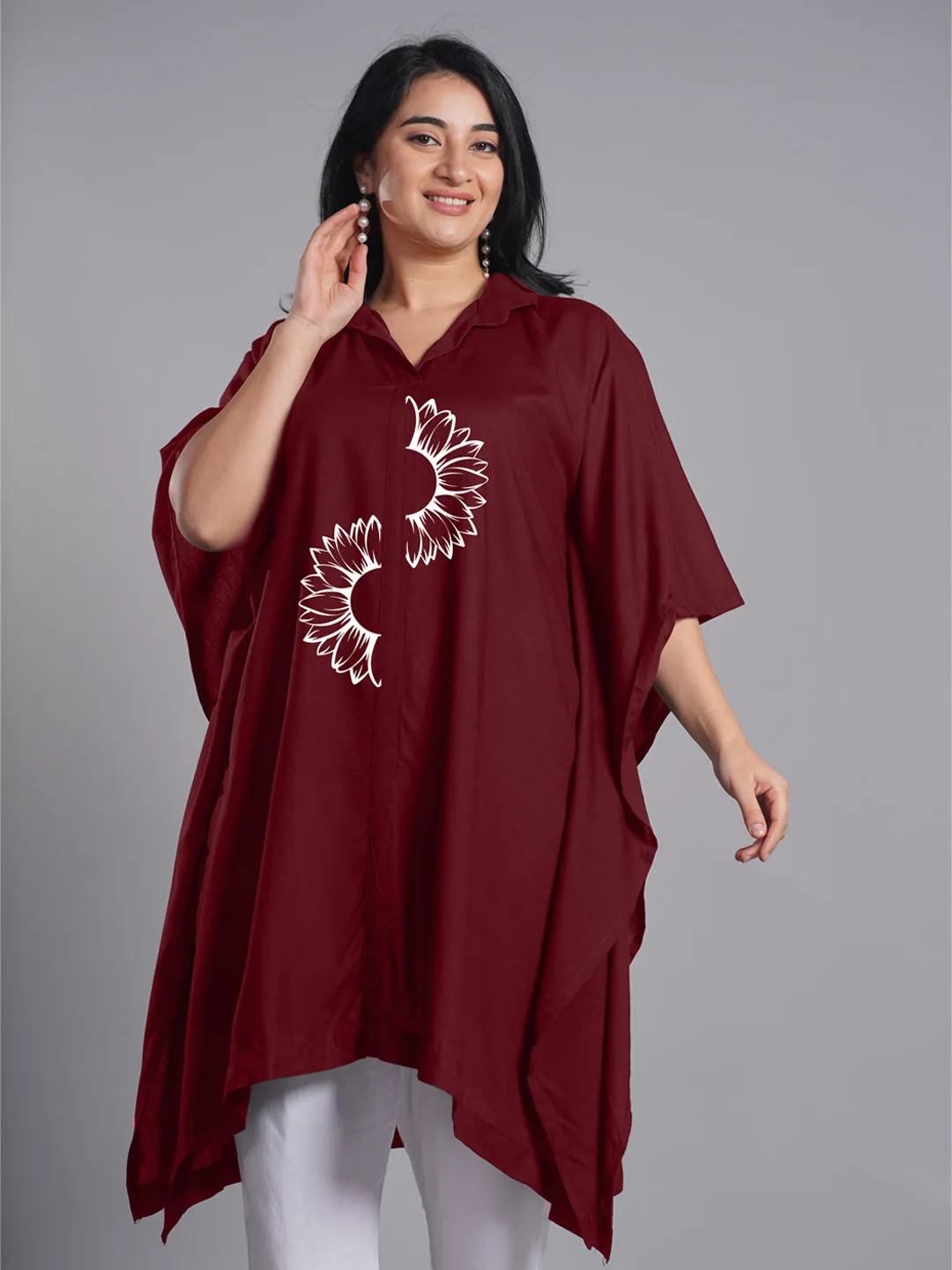 Maroon Rayon Shirt-Kaftan - Halves