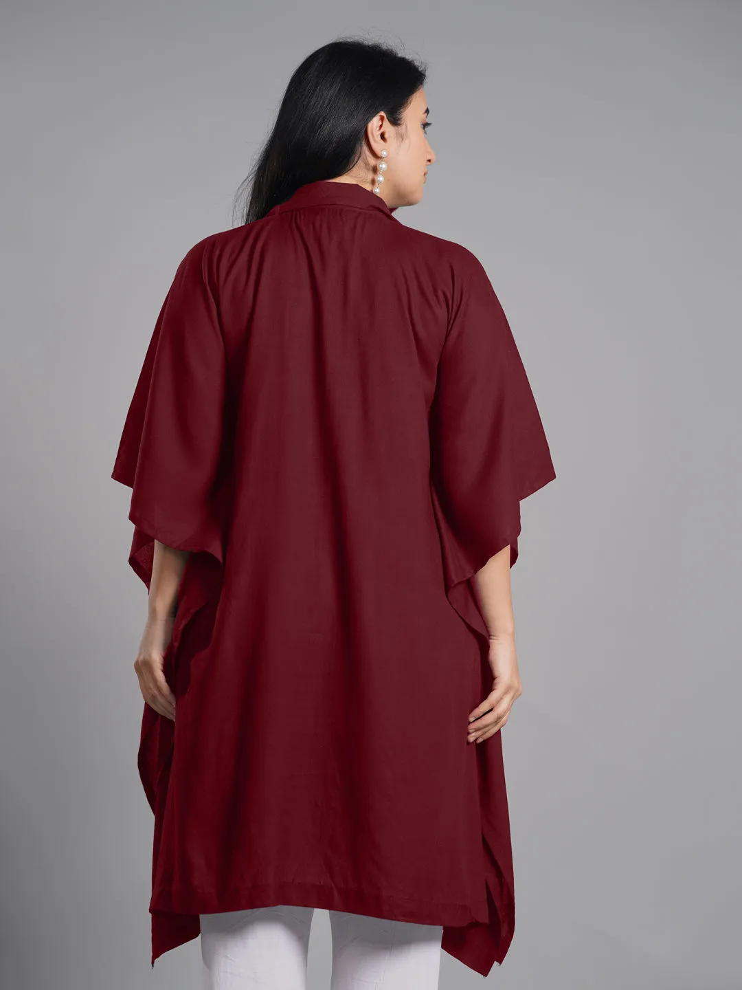 Maroon Rayon Shirt-Kaftan - Halves