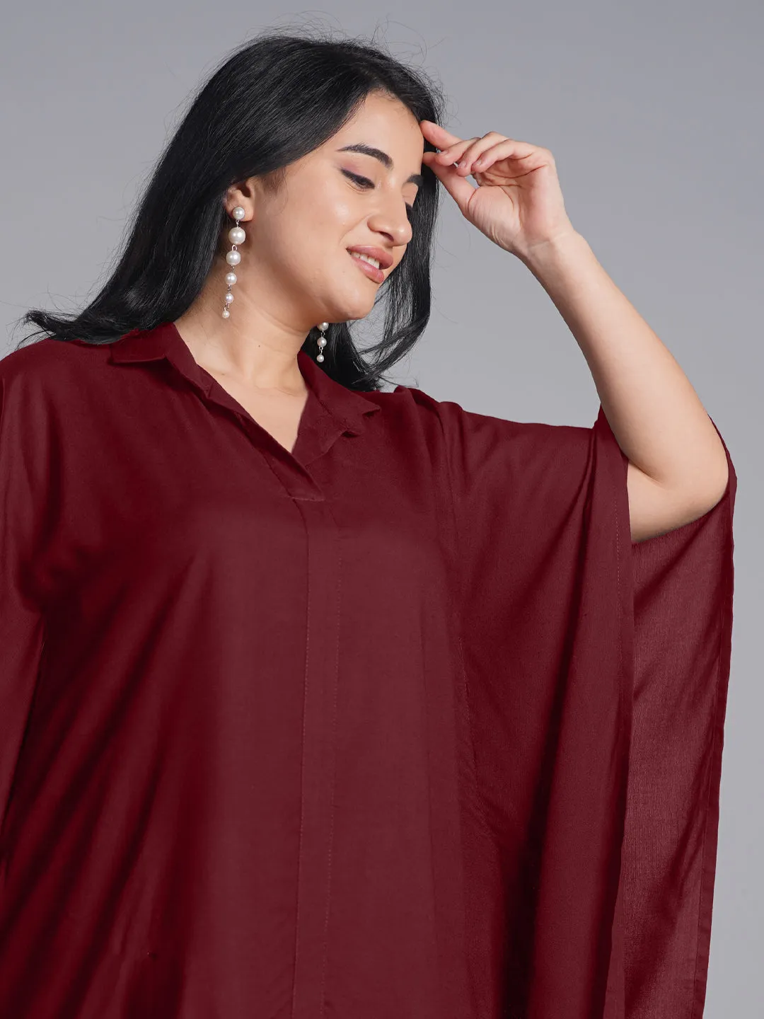 Maroon Rayon Shirt-Kaftan - Warmth