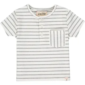 Me & Henry Grey & White Ribbed Stripe Dodger Henley S/S Shirt