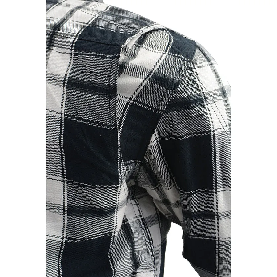 Men’s Black & White Armored Flannel Biker Shirt w/ Reinforced Fibers