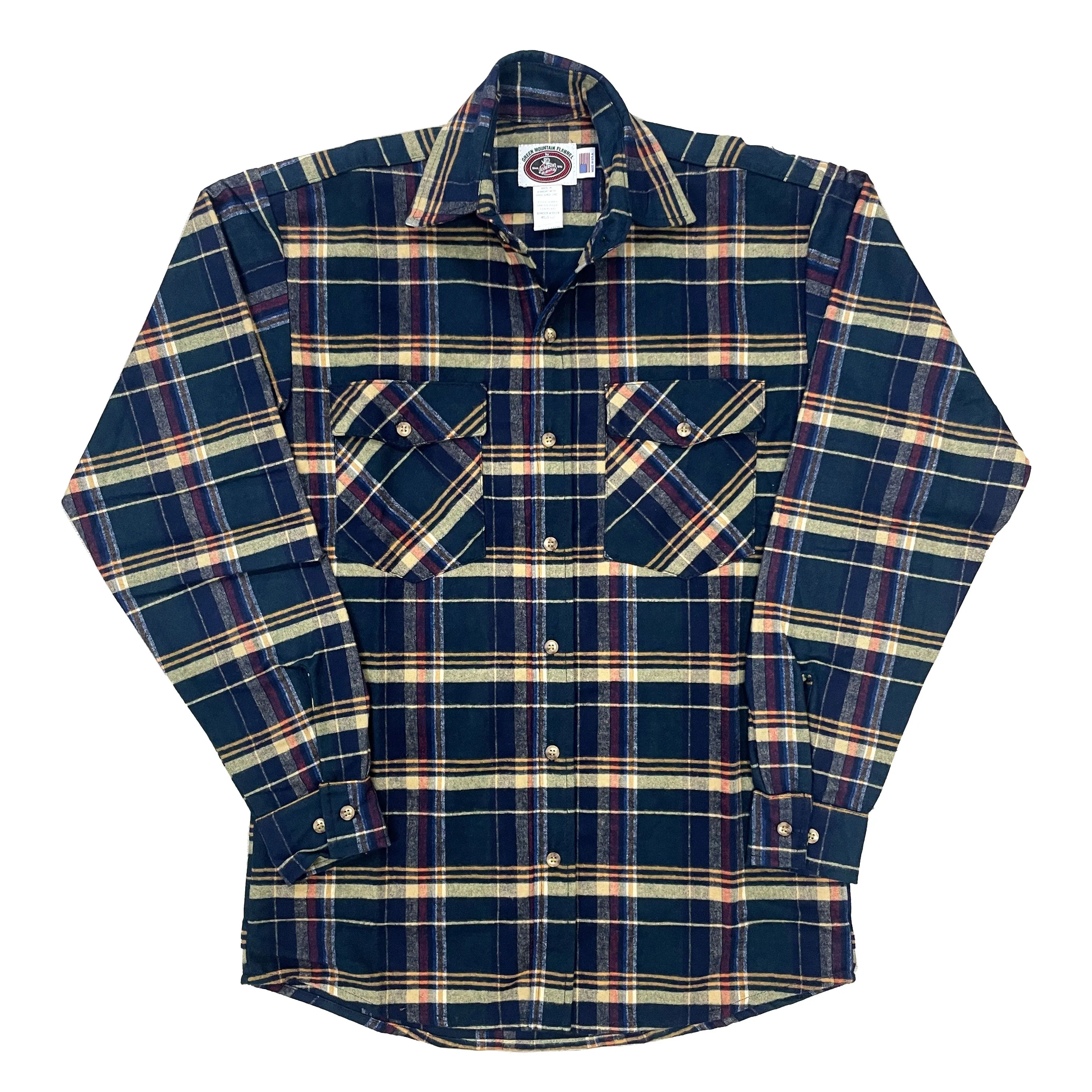 Mens Flannel Button Shirt - Spruce, Navy, & Tan