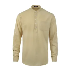 Men‘s Henley Shirt Lightweight with Pocket - BEIGE