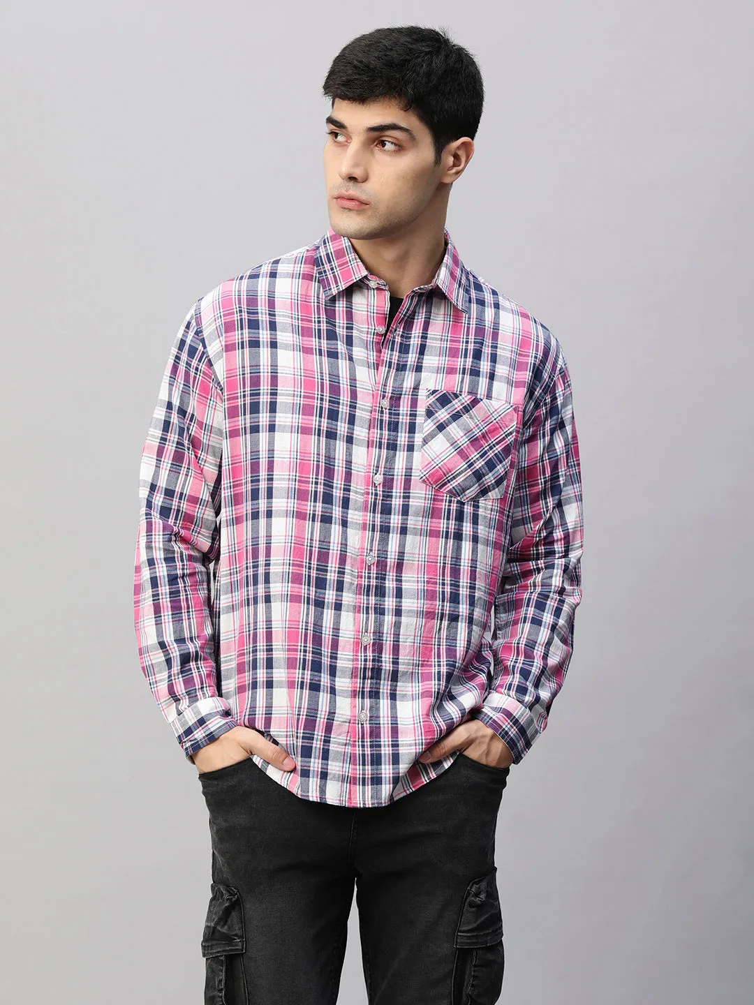 Mens Pink & Navy Relaxed Fit Shirt