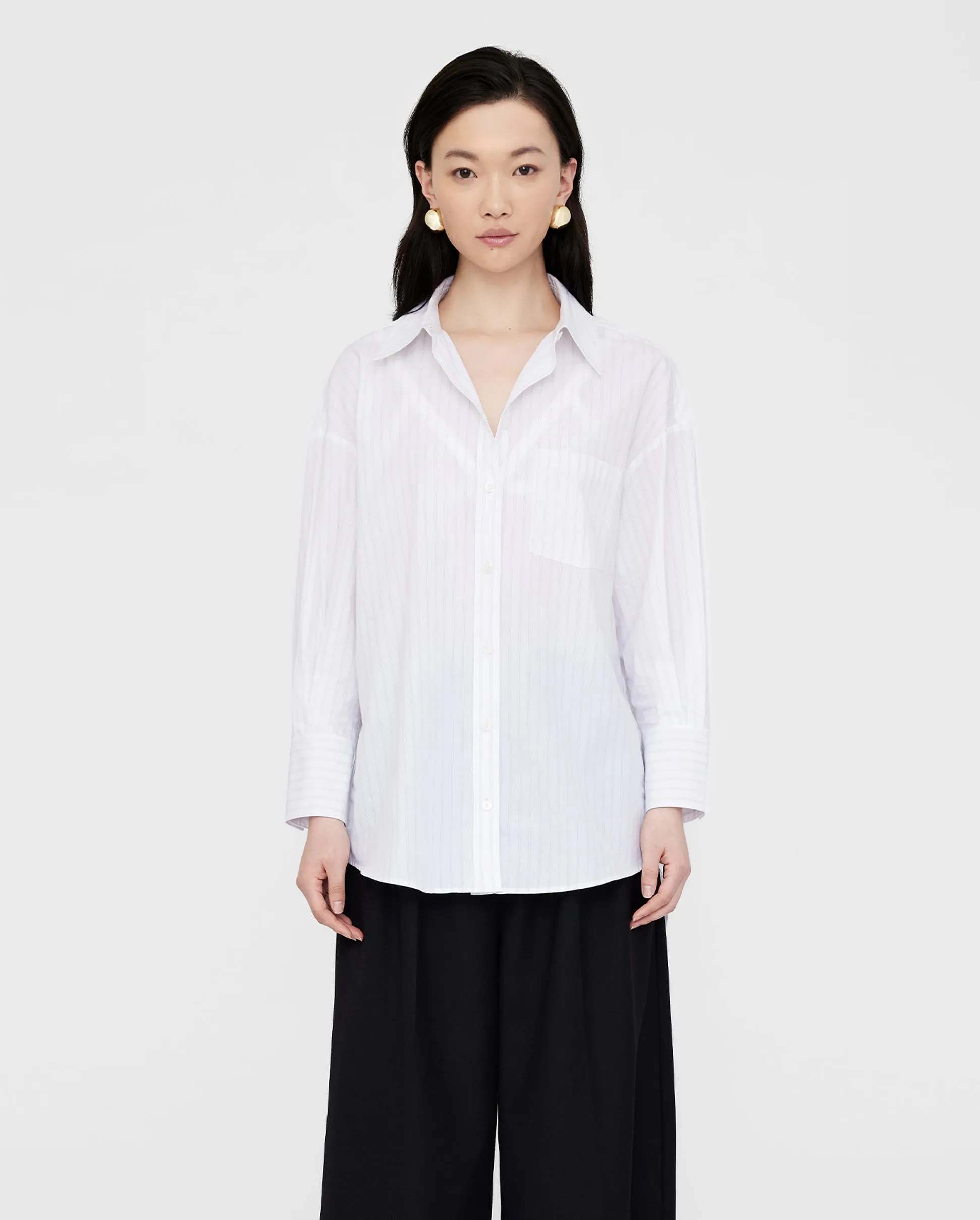 MIKA SHIRT / WHITE AND BLACK STRIPE