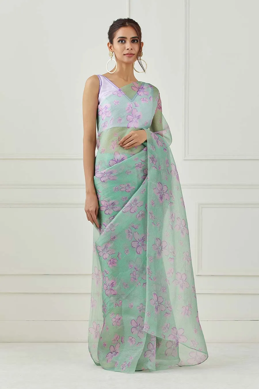 Mint Green Organza Saree & Blouse Set