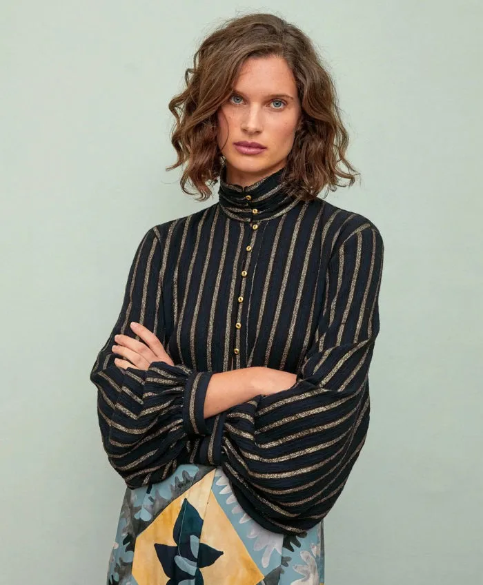 MOMONI - THIERRY BLOUSE IN LUREX STRIPE GAUZE