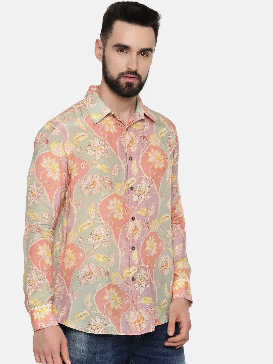 Muslin Pink Org Print Shirt - MM0825