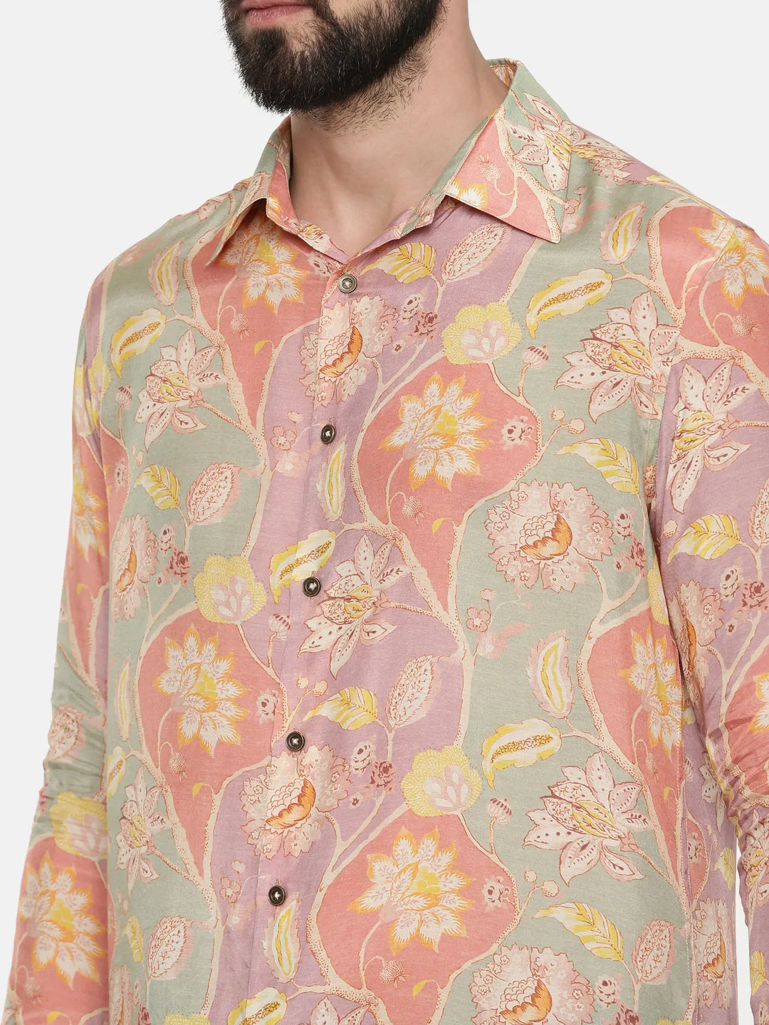 Muslin Pink Org Print Shirt - MM0825