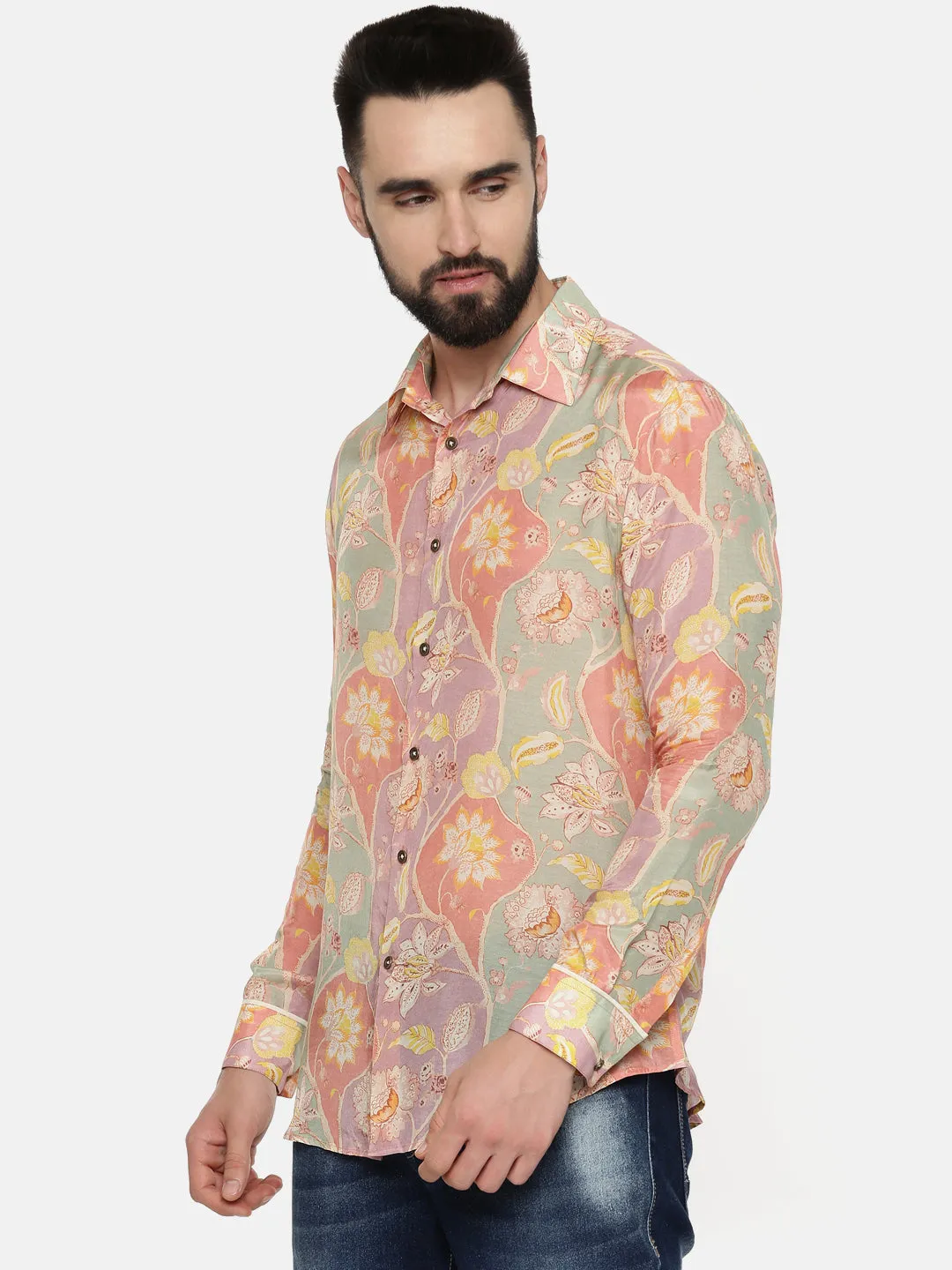 Muslin Pink Org Print Shirt - MM0825