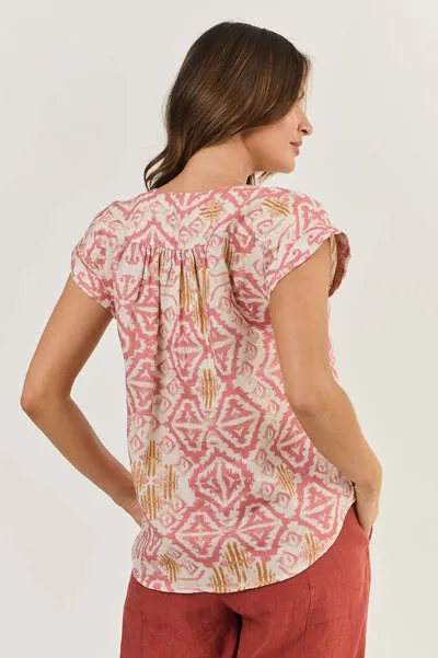 Naturals by O&J - Linen Short Sleeve Top-Ikat