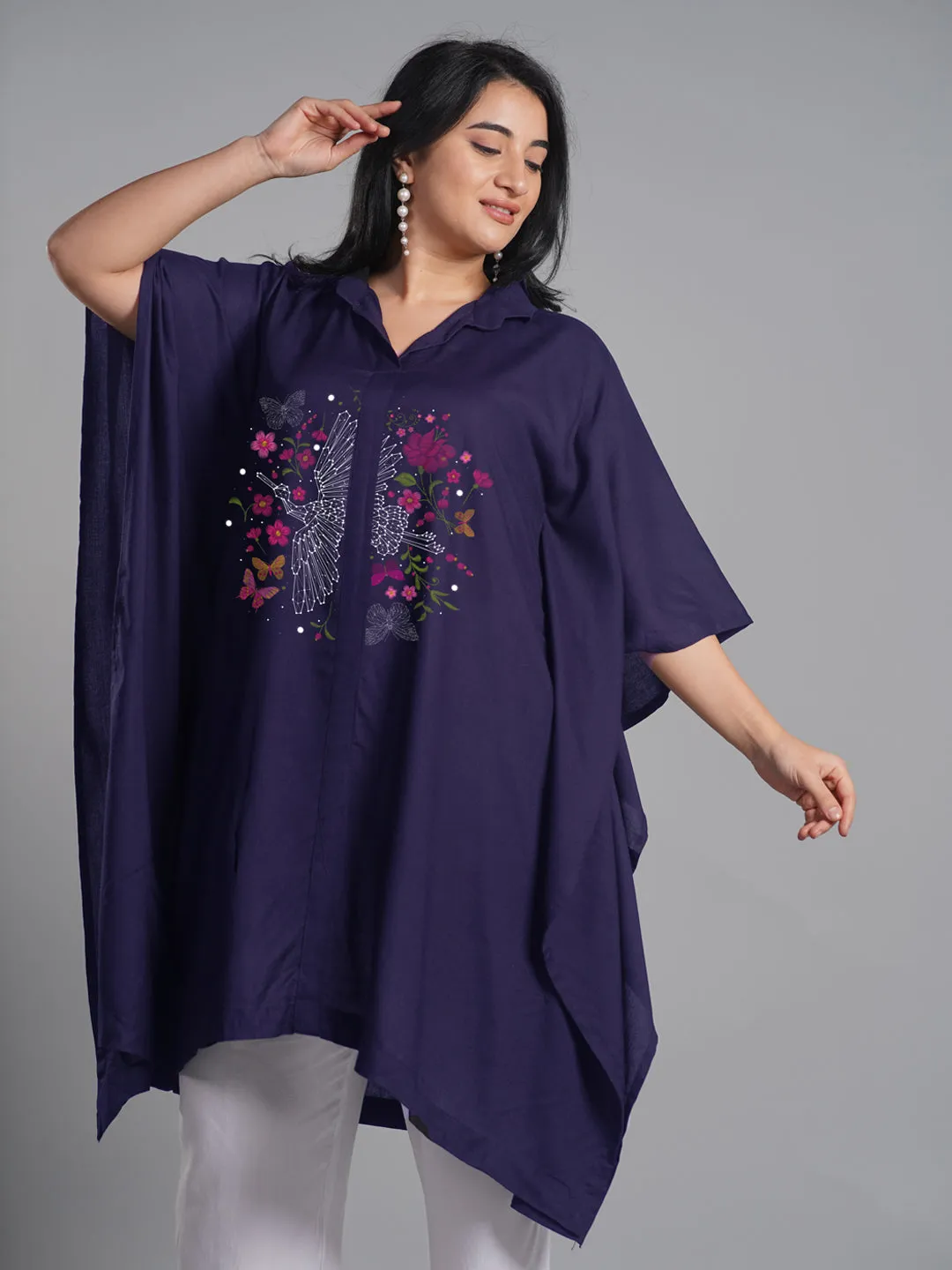 Navy Rayon Shirt-Kaftan - Phoenix