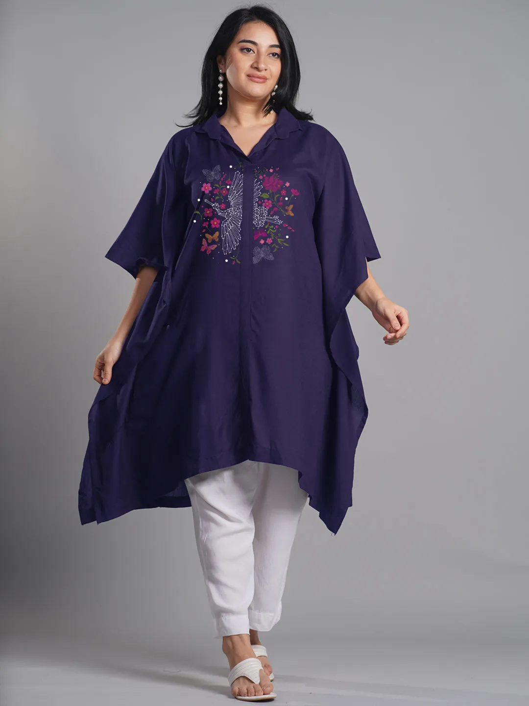 Navy Rayon Shirt-Kaftan - Phoenix