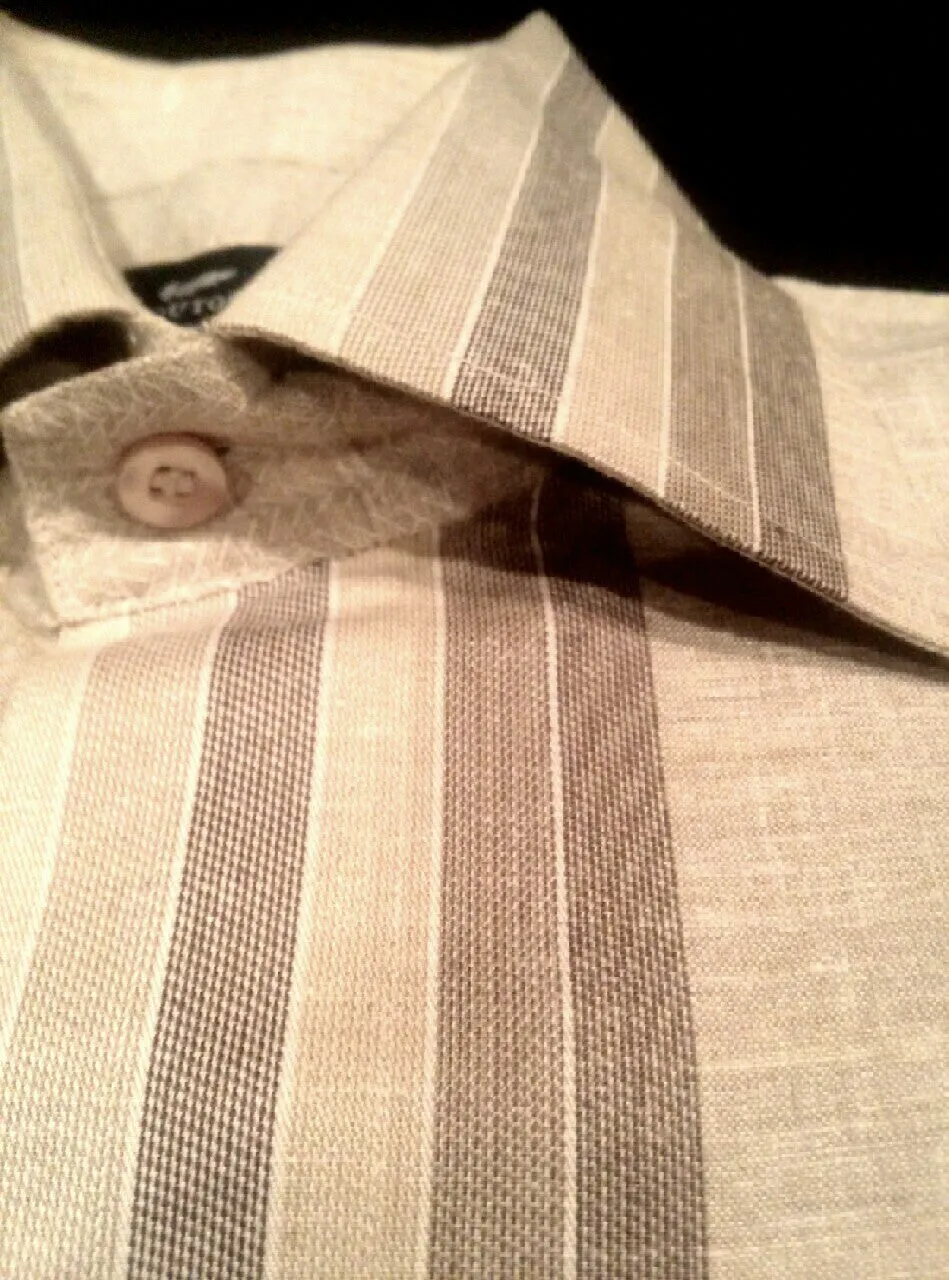 New- Kouton's Tan Stripe 100% Linen Casual Fashion Shirt- size M (40)