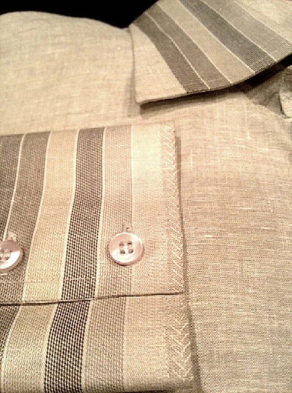 New- Kouton's Tan Stripe 100% Linen Casual Fashion Shirt- size M (40)