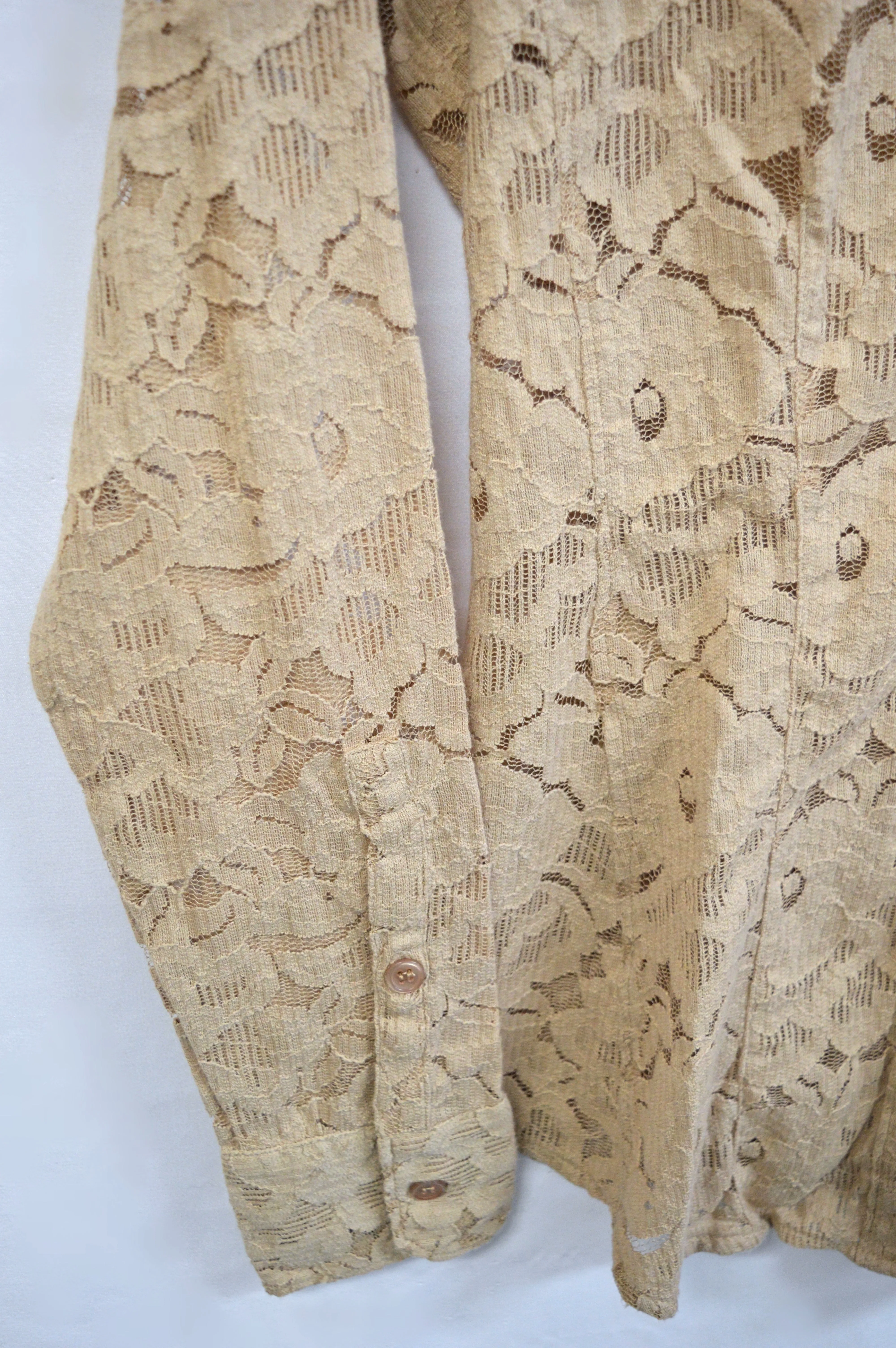 New York and Company Beige Lace Collared Button Up Blouse | XS