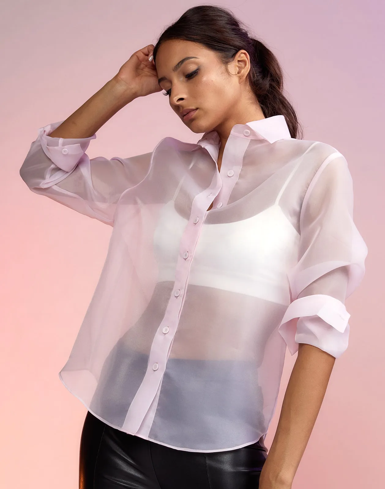 Organza Button Down Shirt