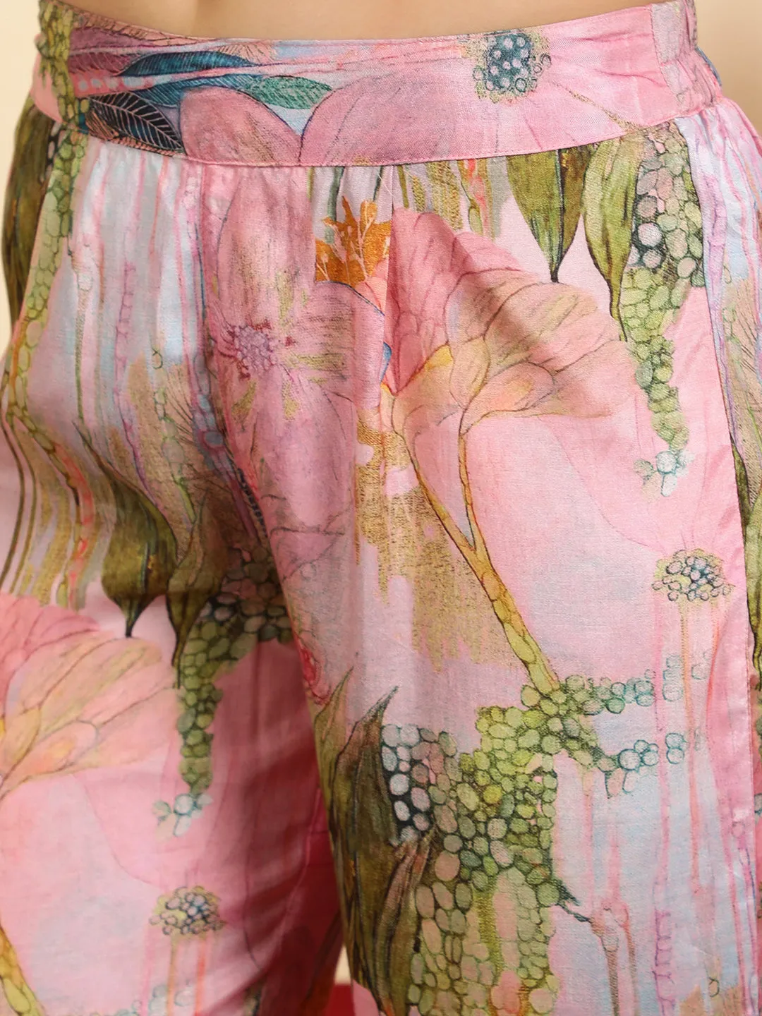 Pink Printed Muslin Shirt With Palazzo Co-ord Set