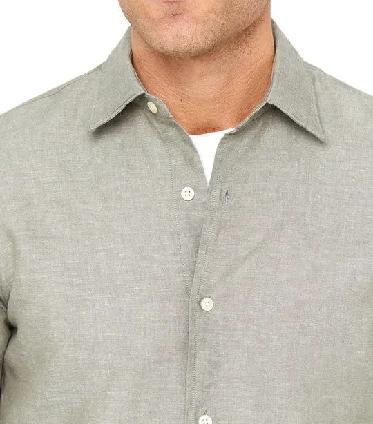 Plain Linen Cotton Shirt Dark Khaki