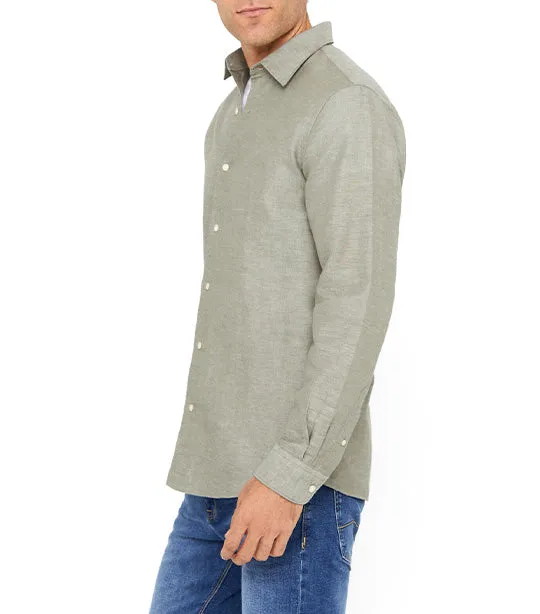 Plain Linen Cotton Shirt Dark Khaki