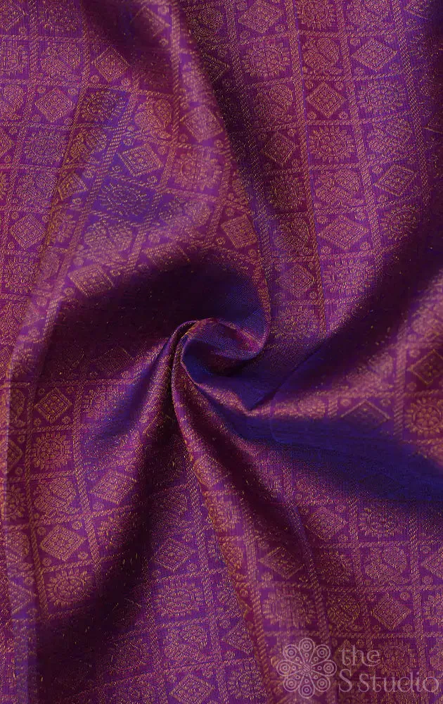 Purple kanchi silk blouse fabric with mayil chakram buttas