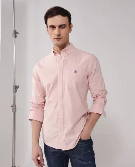 Rare Rabbit Men Oxob Pastel Peach Full Sleeve Collared Neck Button Closure Regular Fit Plain Shirt