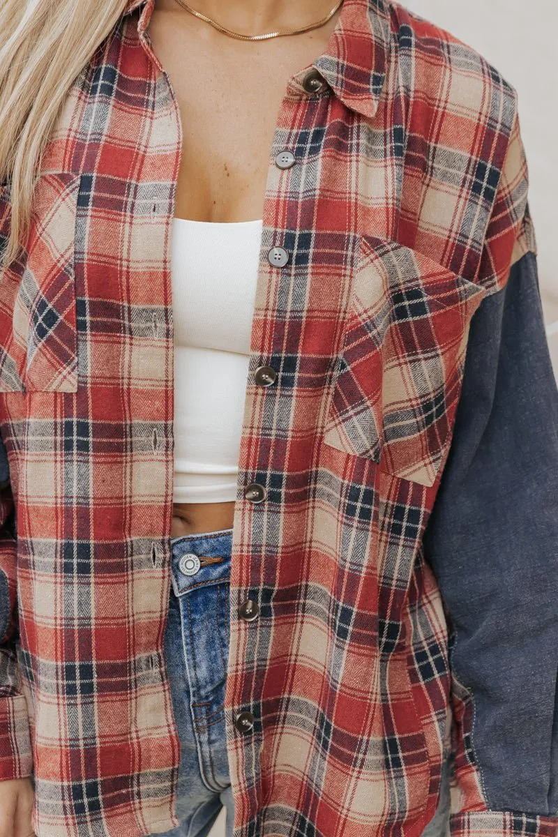 Red Plaid Color Block Button Down Shirt - FINAL SALE