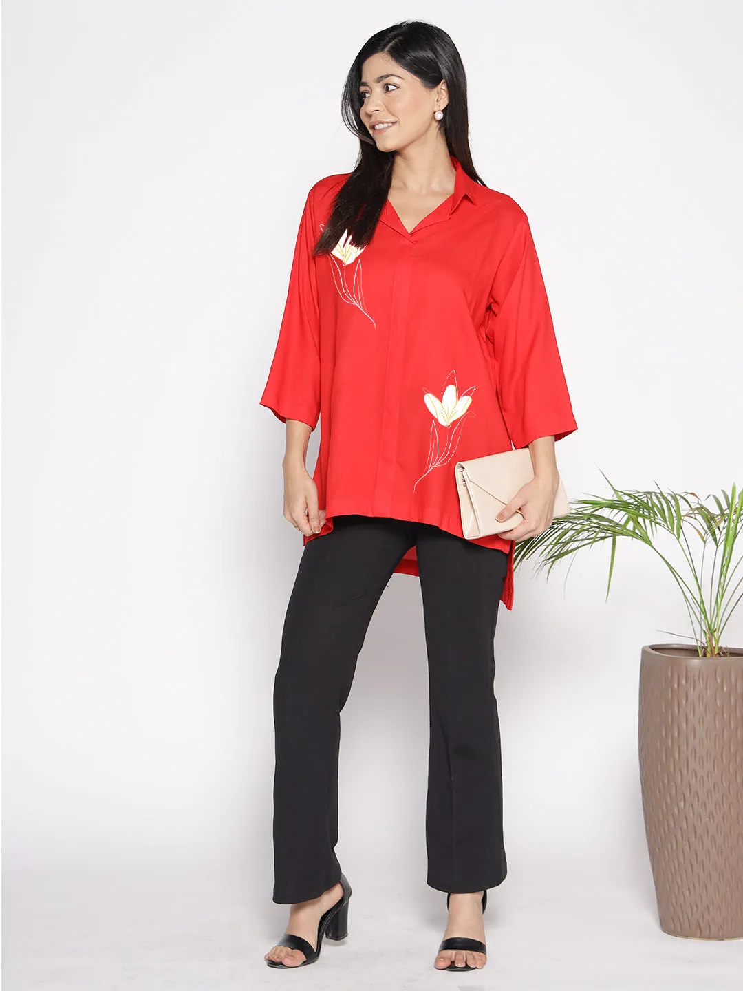 Red Rayon ShirtTop - Kardelen