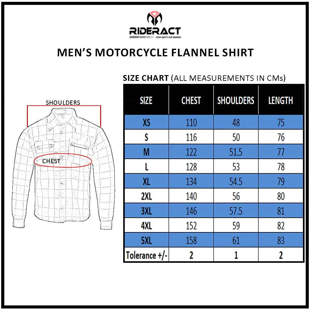 RIDERACT® Men's Motorcycle Riding Reinforced Flannel Shirt Road Series Red