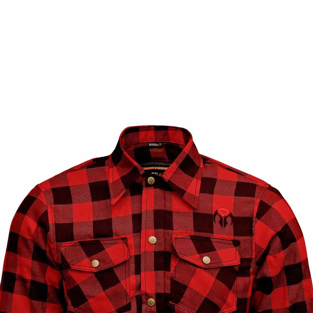 RIDERACT® Men's Motorcycle Riding Reinforced Flannel Shirt Road Series Red