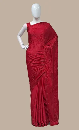 Rose Red Embroidered Sari