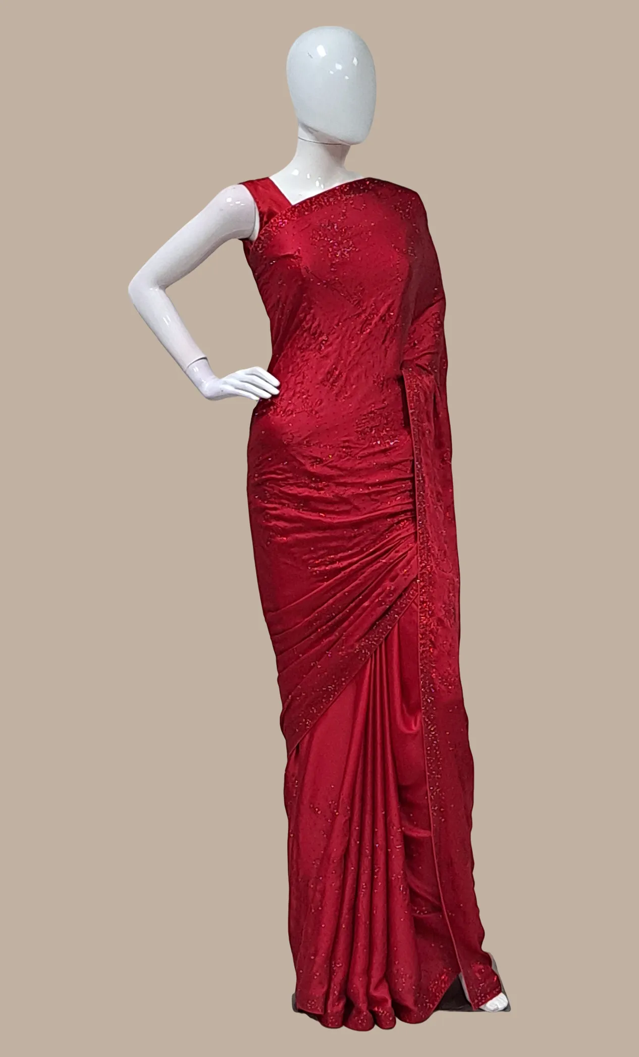 Rose Red Embroidered Sari