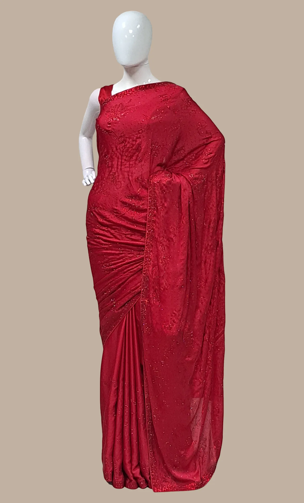 Rose Red Embroidered Sari