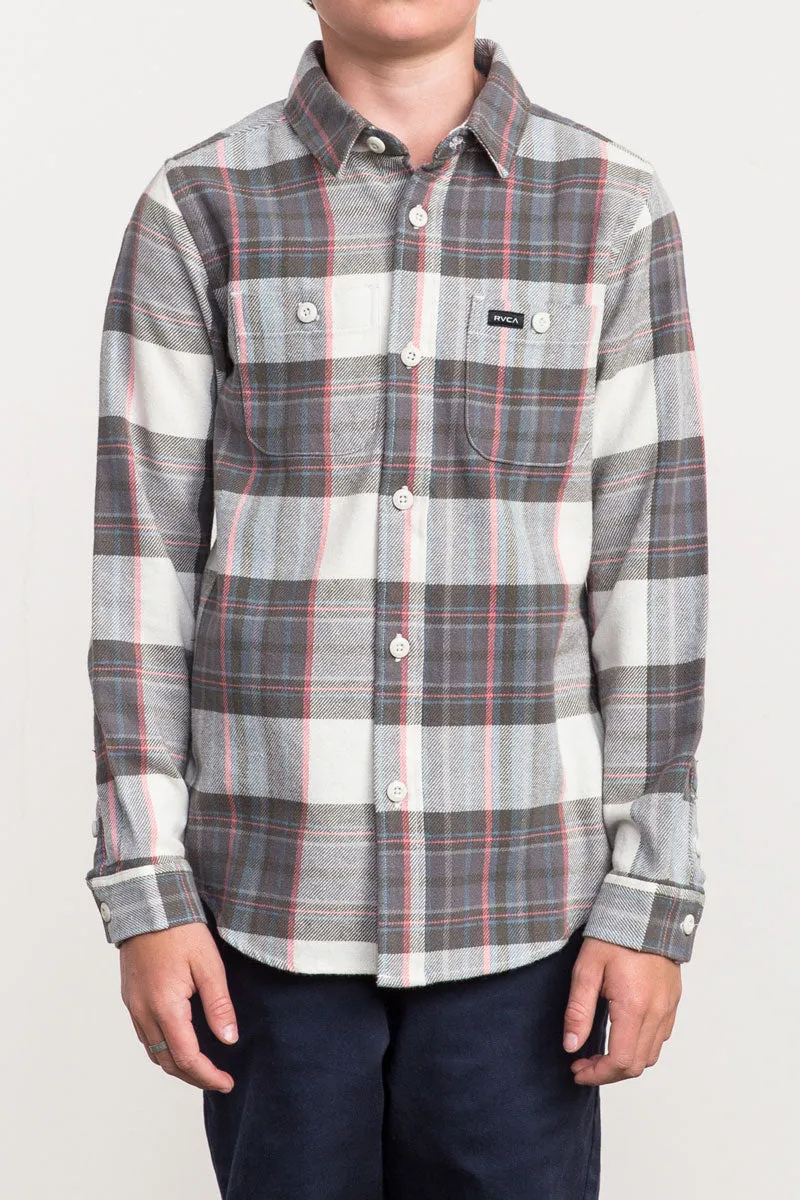 RVCA Ludlow Flannel Long Sleeve Boys Shirt - Silver Bleach