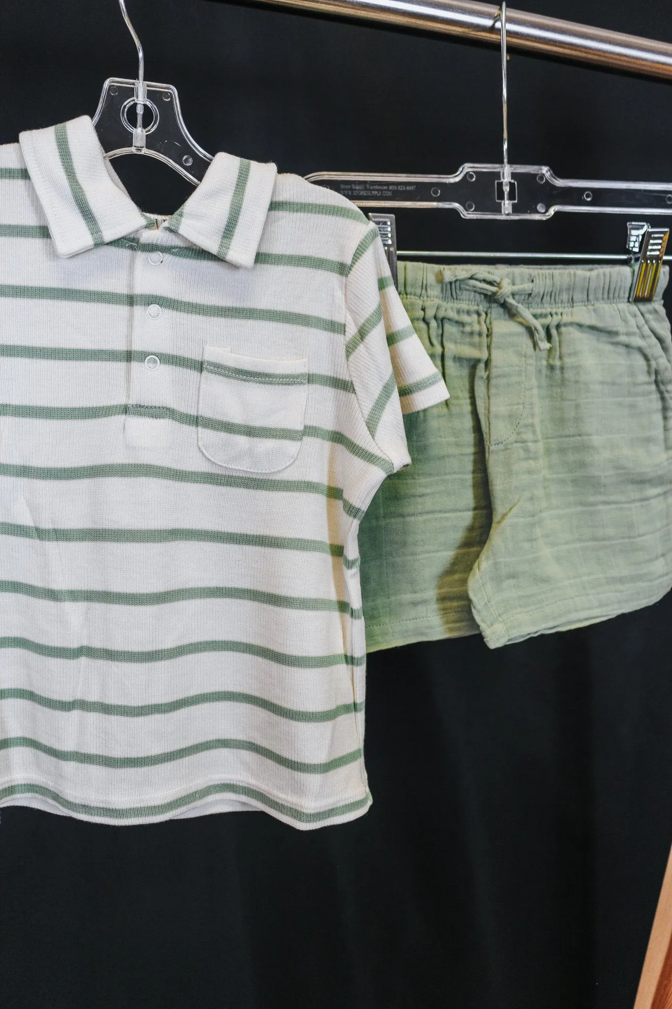 Sage Green Stripe Polo & Short Set