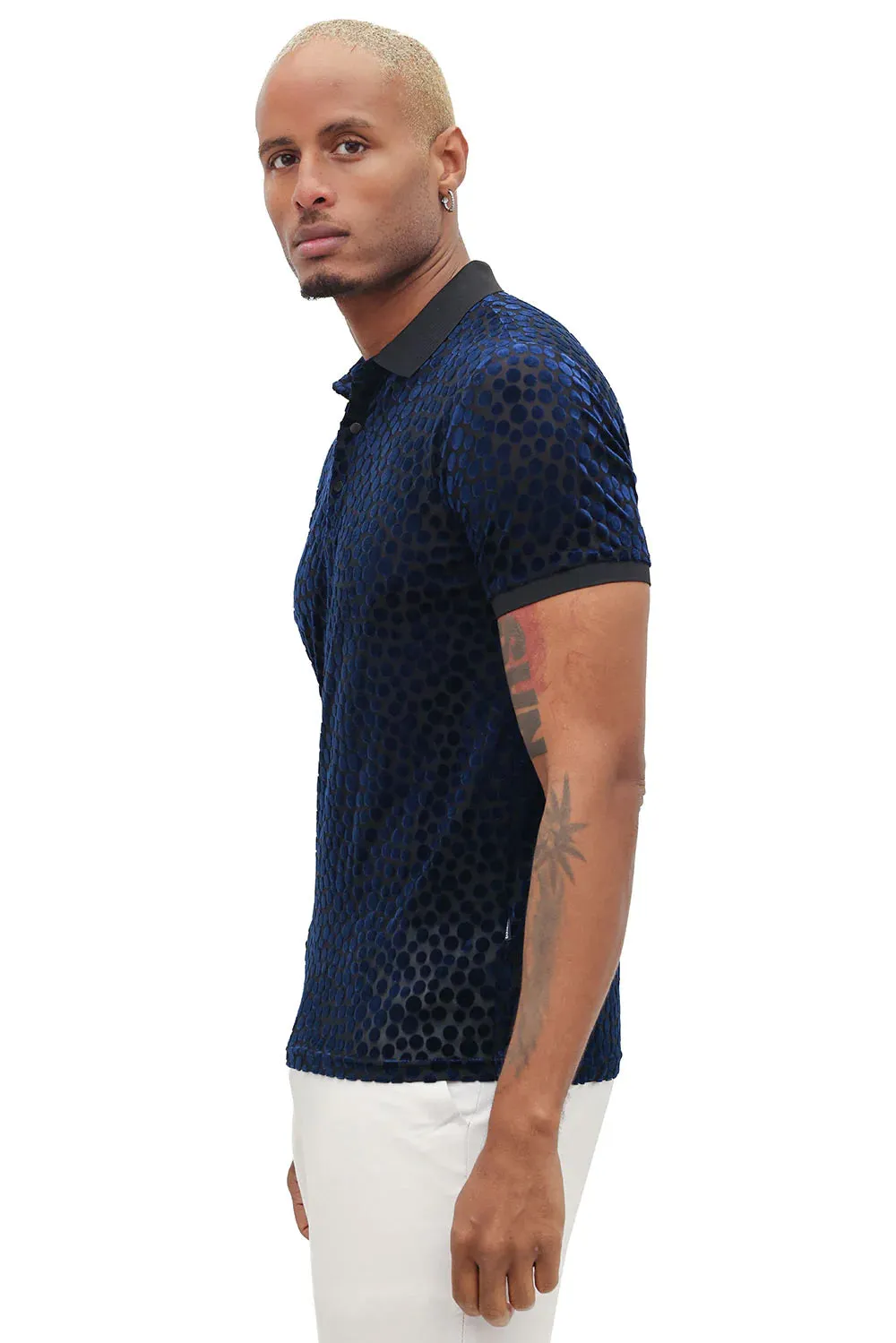 Sheer Elegance Polka Velvet Short Sleeve Polo