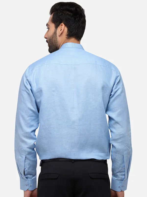 Sky Blue Solid Slim Fit Party Wear Shirt | JB Studio