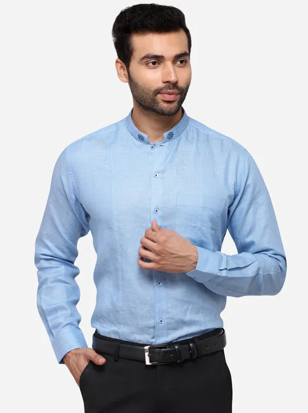 Sky Blue Solid Slim Fit Party Wear Shirt | JB Studio