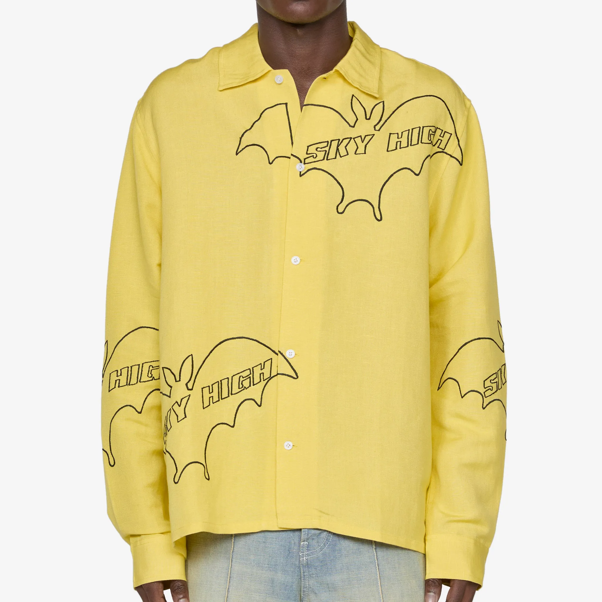 Sky High Bat Embroidered Shirt Yellow