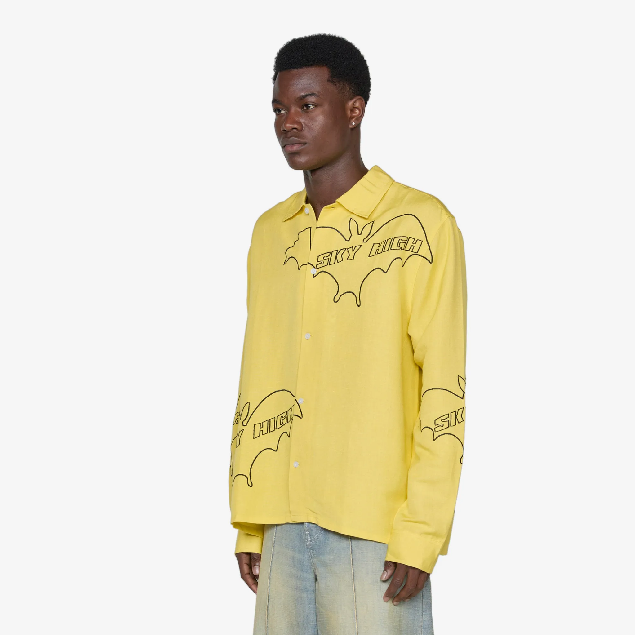 Sky High Bat Embroidered Shirt Yellow