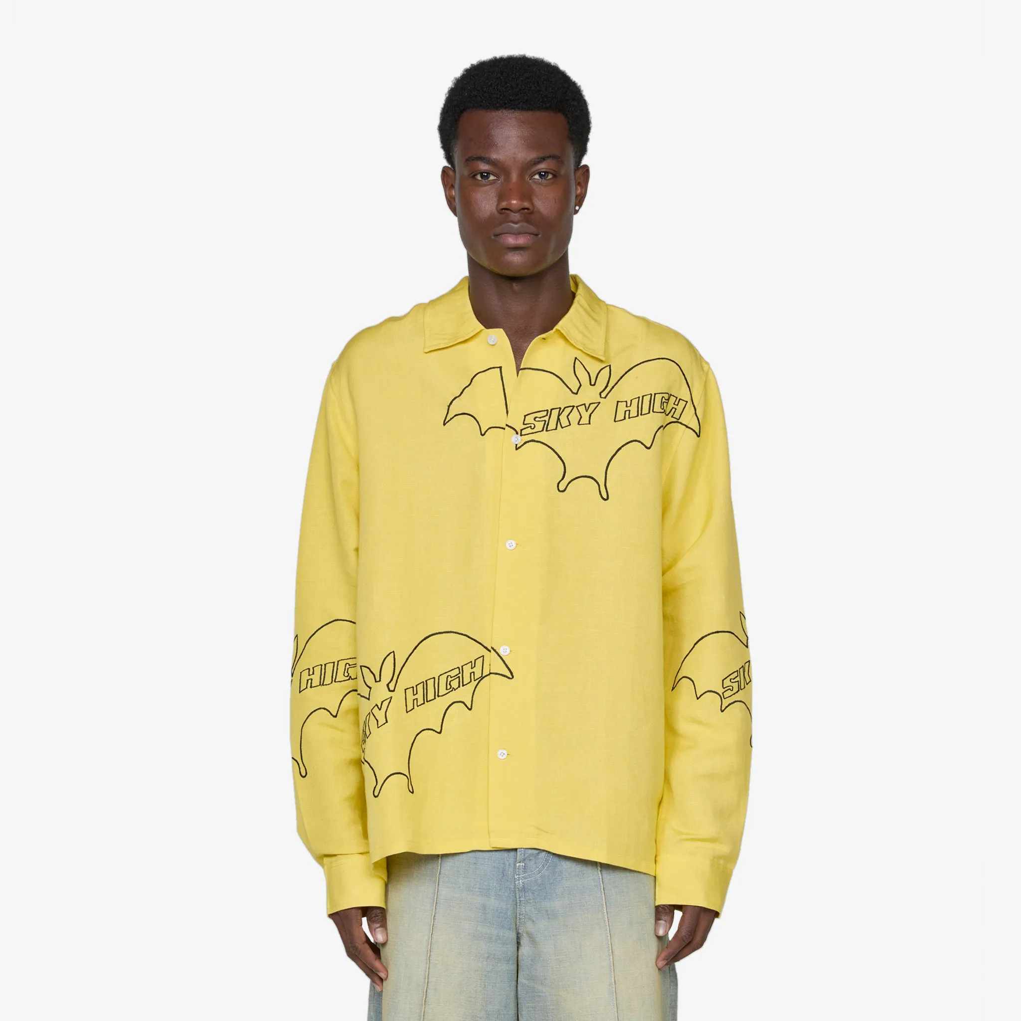 Sky High Bat Embroidered Shirt Yellow