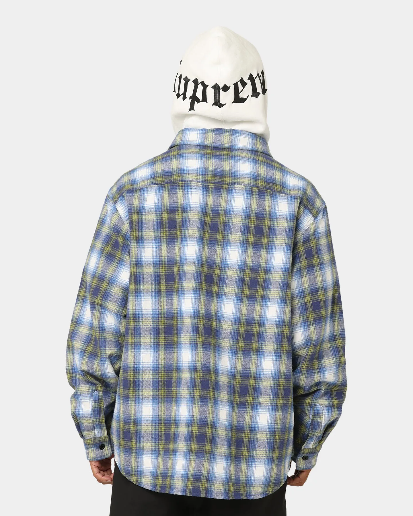 Supreme Hooded Flannel Zip Up Shirt Blue