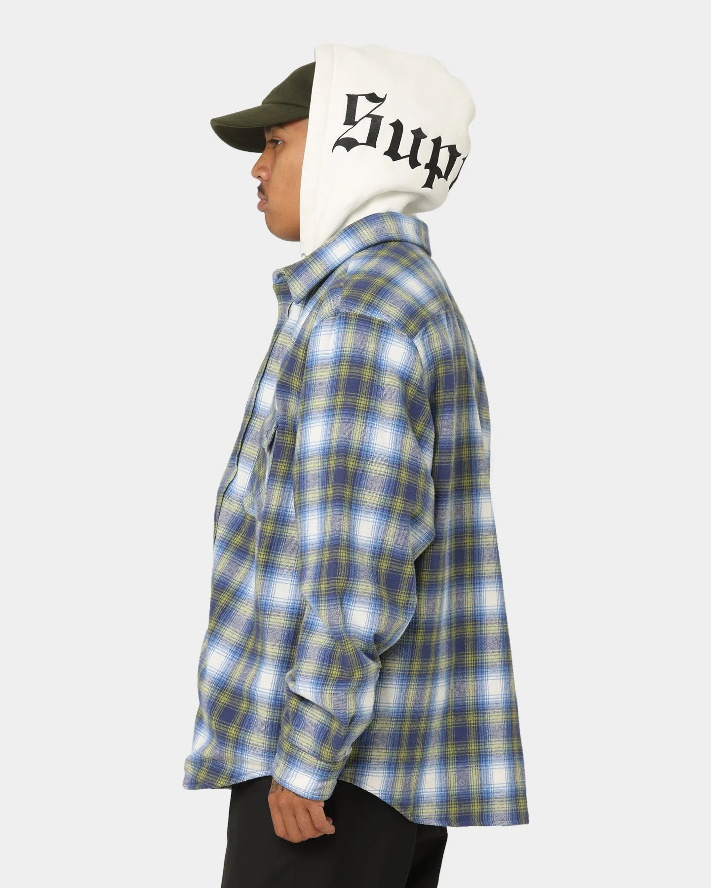 Supreme Hooded Flannel Zip Up Shirt Blue