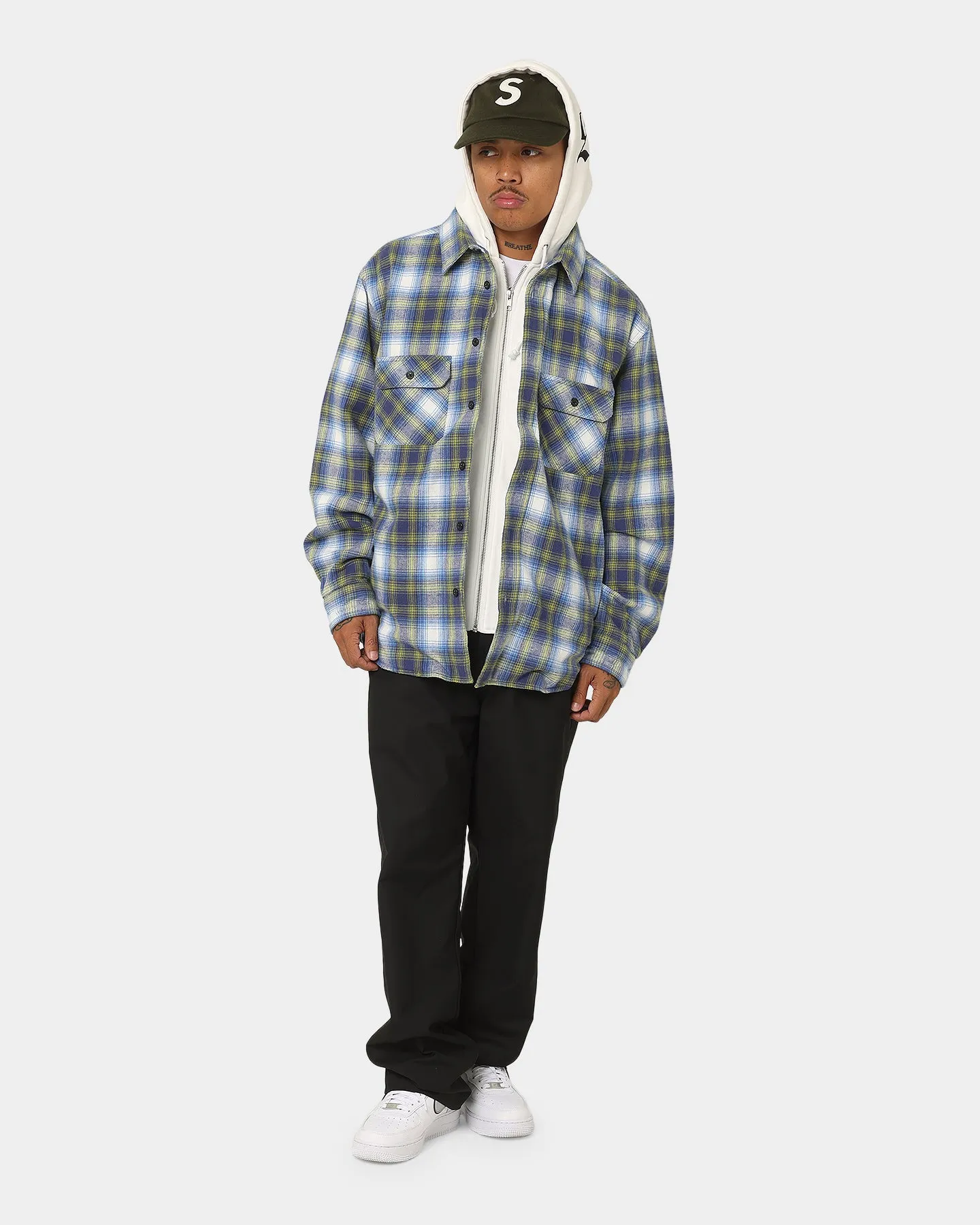 Supreme Hooded Flannel Zip Up Shirt Blue